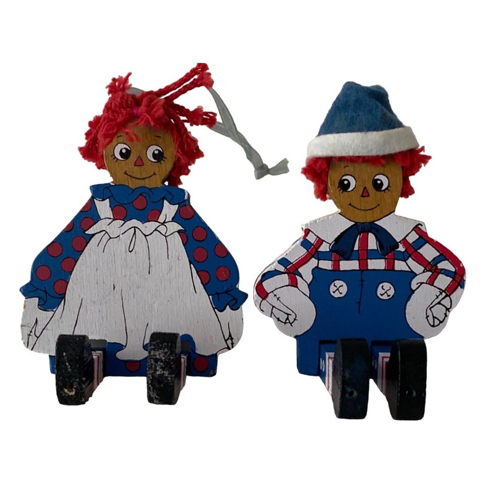 RAGGEDY ANN ANDY Christmas Tree Wood Ornaments Holiday Decor Lot of 2